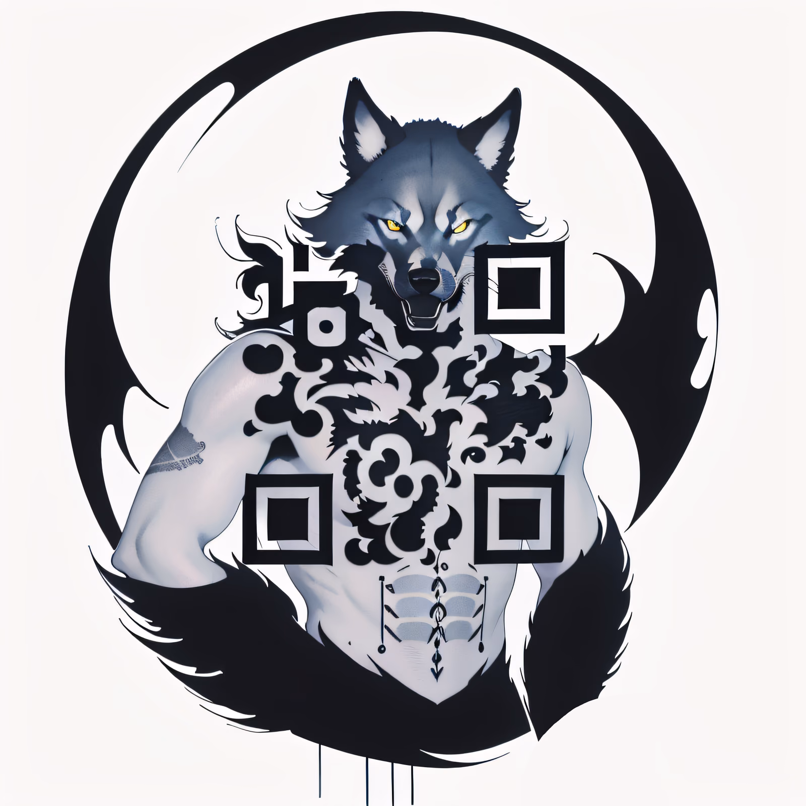 Оборотень на фоне луны: QR-код в стиле тату для временных татуировок — изображение 1