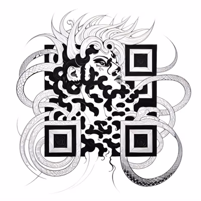 Медуза со змеями вместо волос: QR-код в стиле чернильной татуировки для временных татуировок — изображение 1