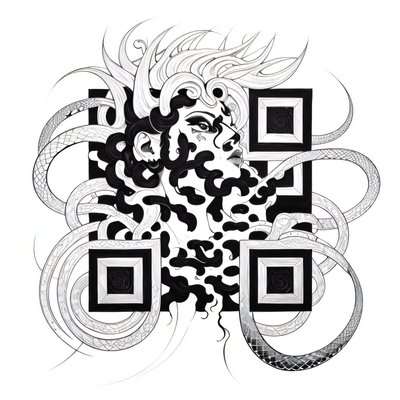Medusa Snake Hair Ink Tattoo Woman QR Code for Temporary Tattoos