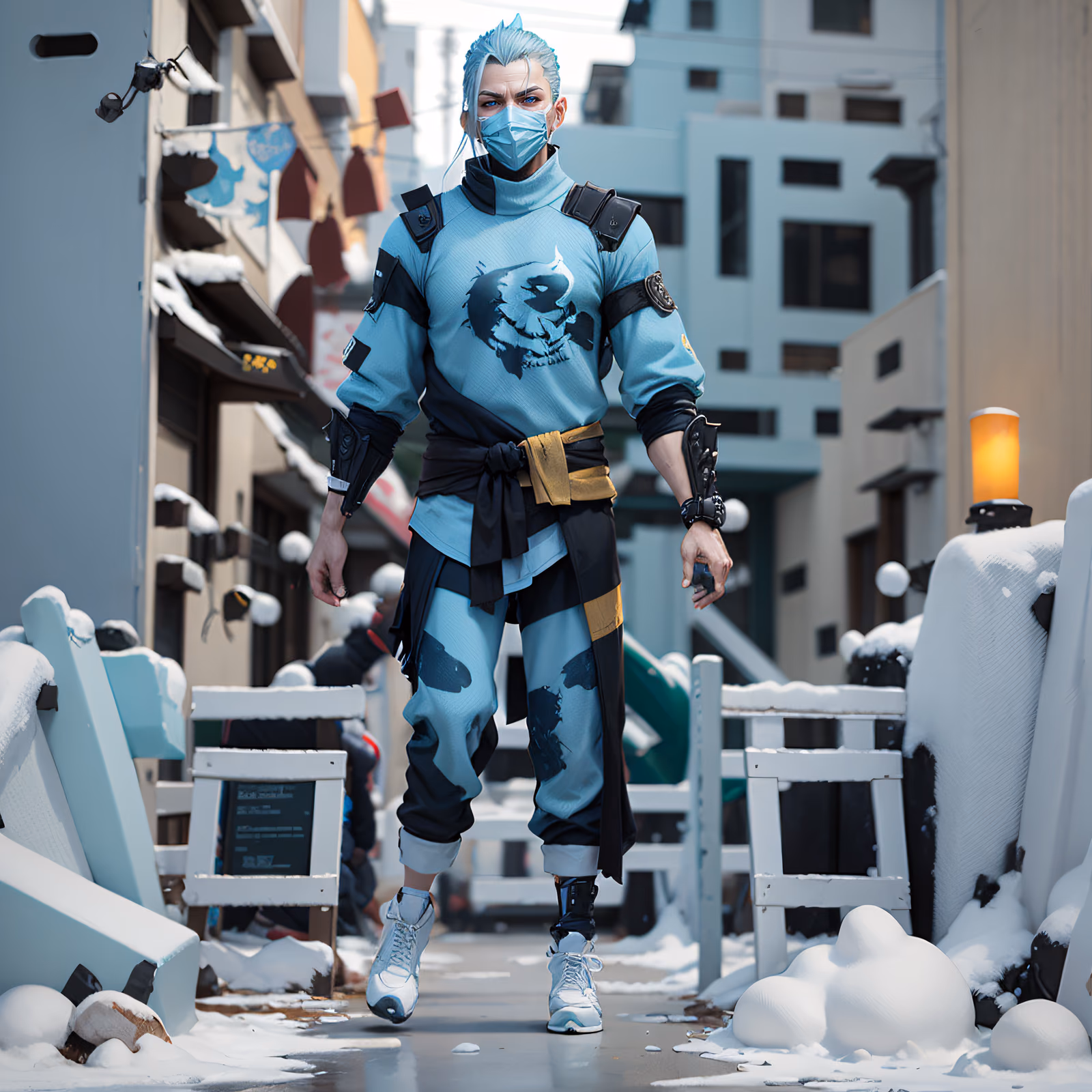 Ice Blue Cyberpunk Fighter 3D QR Code for Posters — image 1