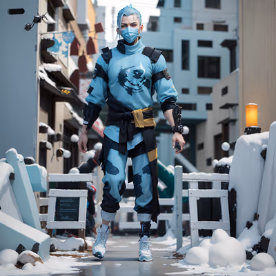 Ice Blue Cyberpunk Fighter 3D QR Code for Posters — image 1