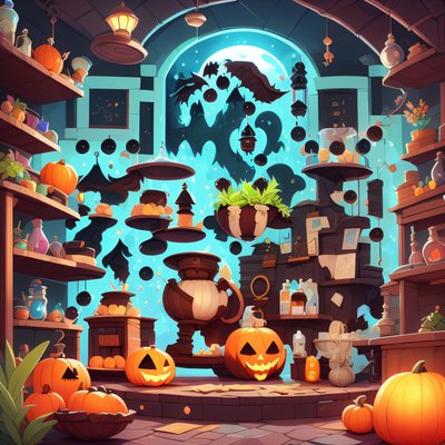 Halloween Potion Room Cartoon QR Code for Event Invitations
