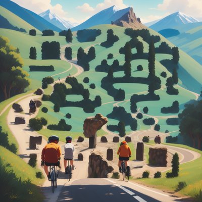 Cyclists Mountain Road Matte Painting QR Code for Posters