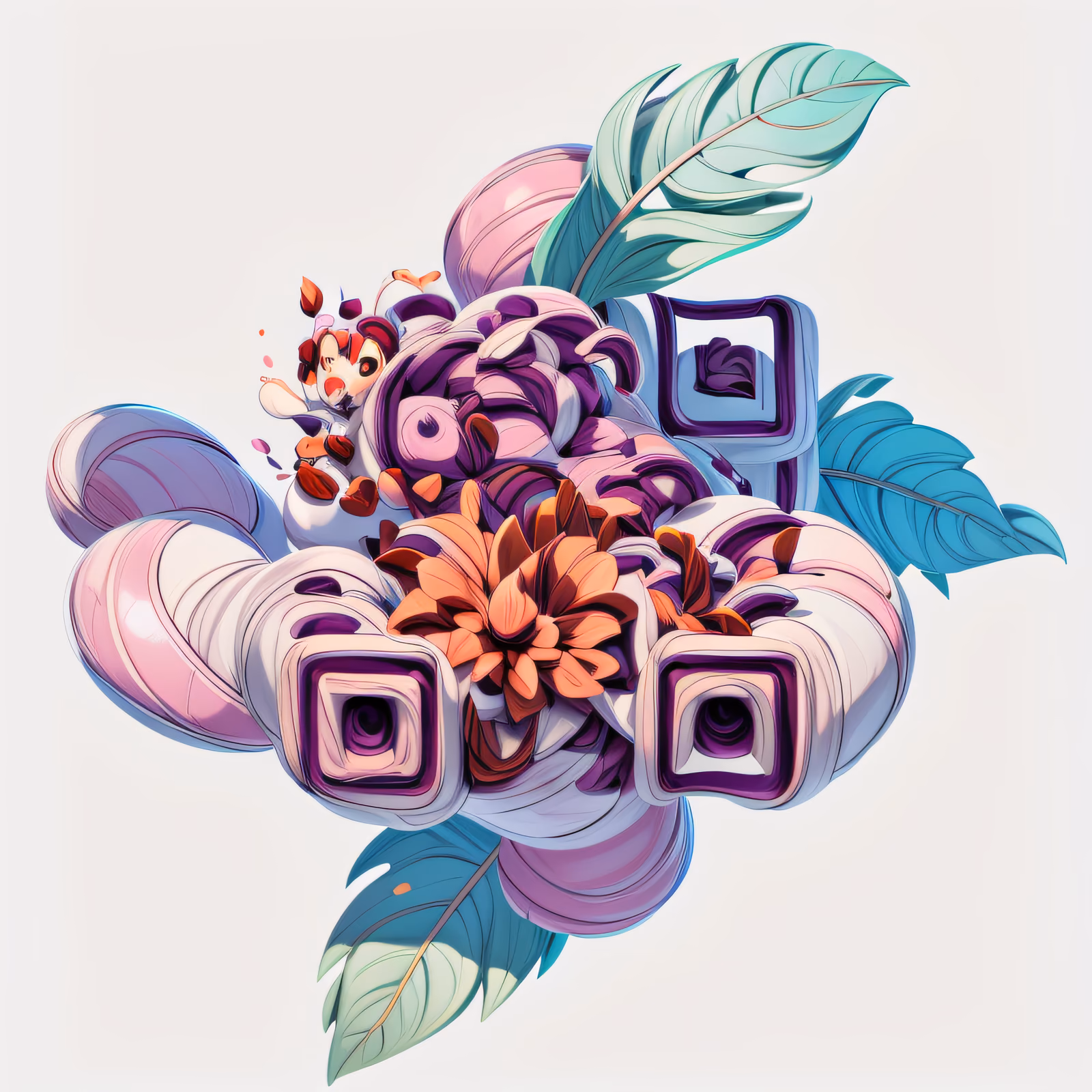 Plum Rose Foliage 3D QR Code for Stickers — image 1