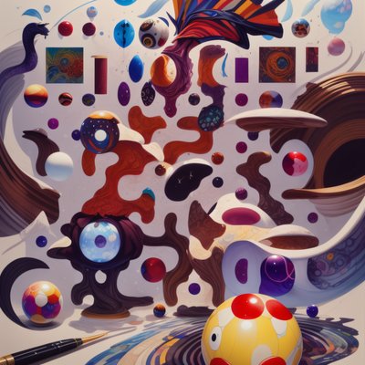Surreal Floating Spheres Gouache QR Code Art