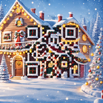 Snowy Santa House Christmas QR Code for Greeting Cards — image 1