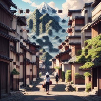 Japanese Mountain Street Matte Painting QR Code for Posters