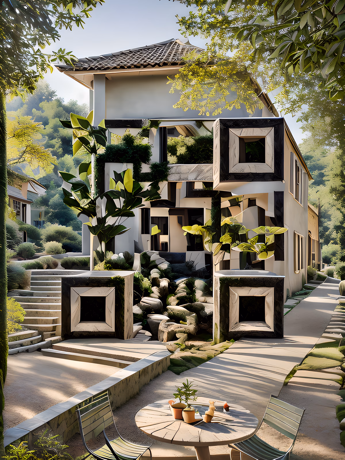 Hillside Villa Garden Photorealistic QR Code Art — image 1