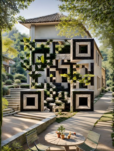 Hillside Villa Garden Photorealistic QR Code Art