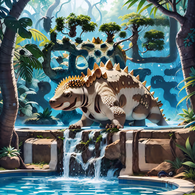 Ankylosaurus Jungle Pool Cartoon QR Code for Posters — image 1