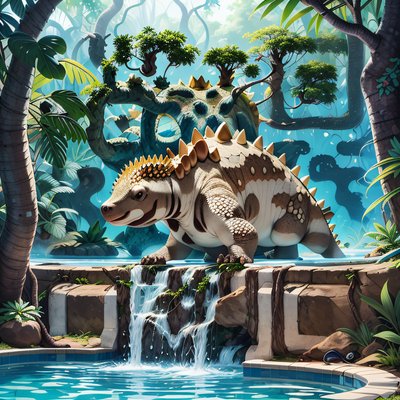 Ankylosaurus Jungle Pool Cartoon QR Code for Posters