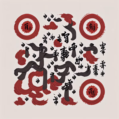 红墨书法笔触二维码艺术 — 图片 1