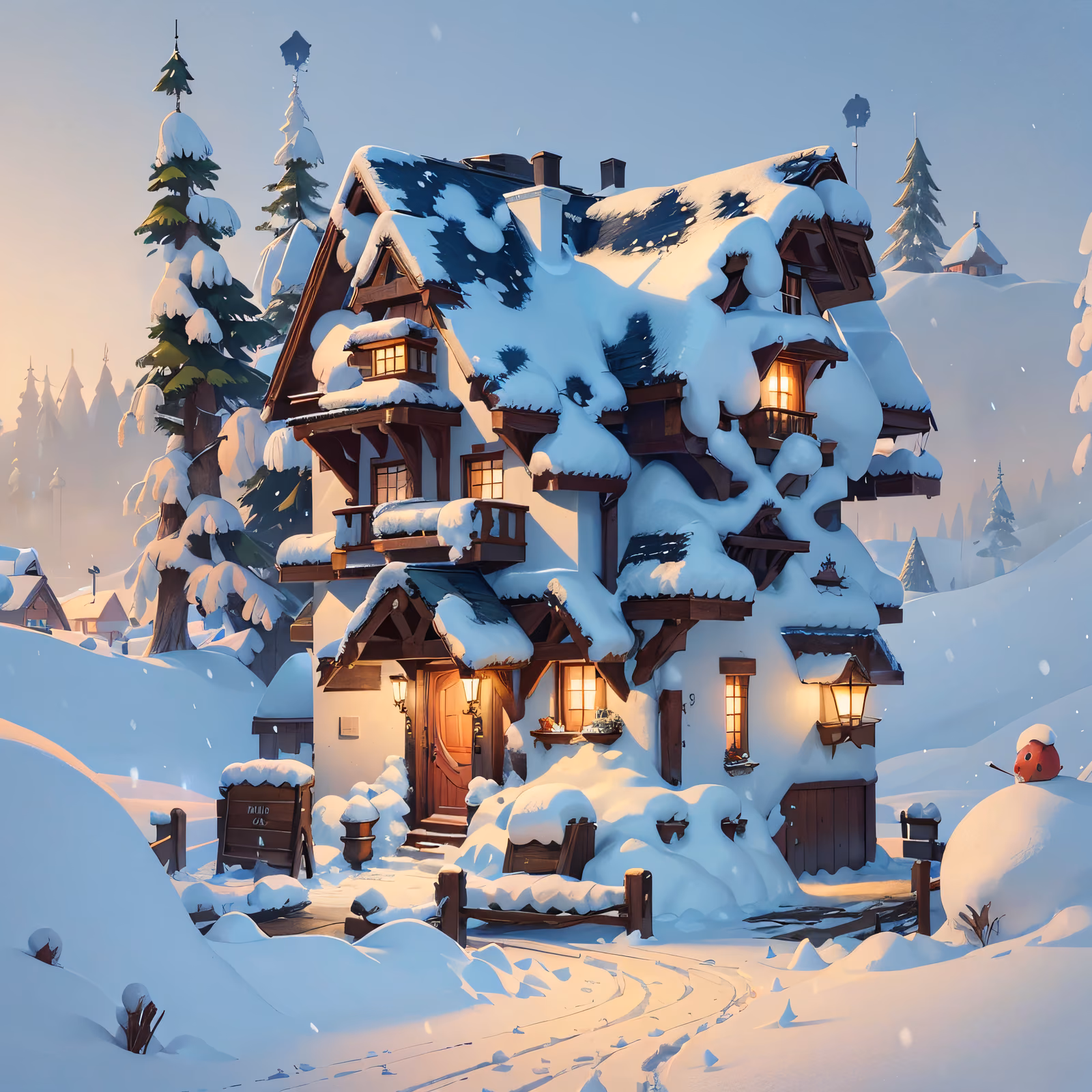 雪中木屋 3D二维码艺术,适用于贺卡 — 图片 1