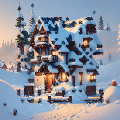 雪中木屋 3D二维码艺术,适用于贺卡 — 图片 1
