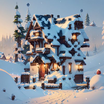 Snowy Timber Cottage 3D QR Code for Greeting Cards