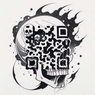 Galaxy Skull Ink Tattoo Stars QR Code for Temporary Tattoos