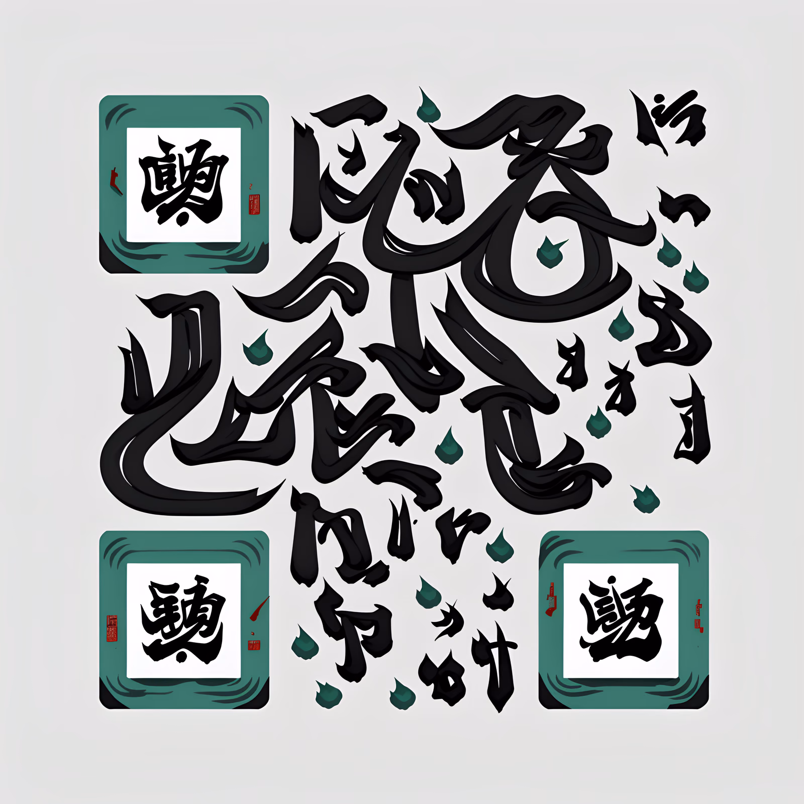 黑色水墨书法二维码艺术 — 图片 1