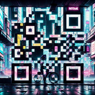 Cyberpunk Billboard Street Cyclist QR Code for Posters