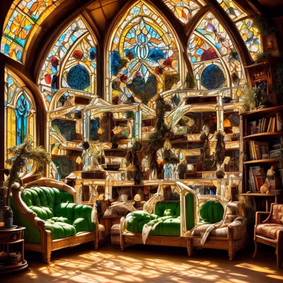 Stained Glass Library Room Storybook QR Code Art — image 1