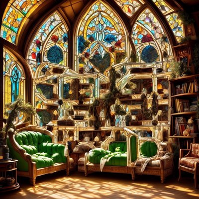 Stained Glass Library Room Storybook QR Code Art