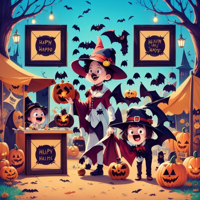 Kids Halloween Festival Cartoon QR Code for Event Invitations