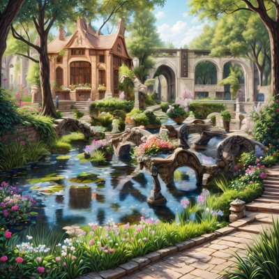 Garden Pond Bridge Hyperrealistic QR Code Art