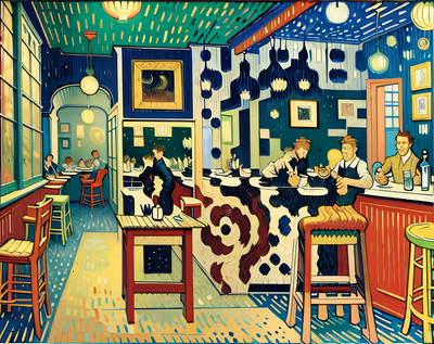 Night Cafe Interior Brushstroke QR Code Art — image 1