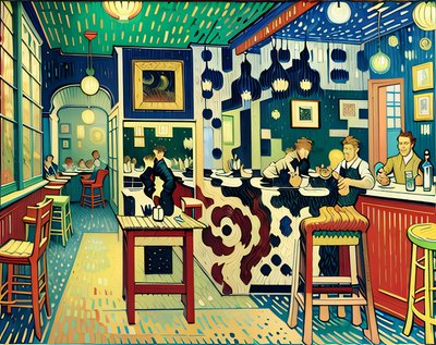 Night Cafe Interior Brushstroke QR Code Art