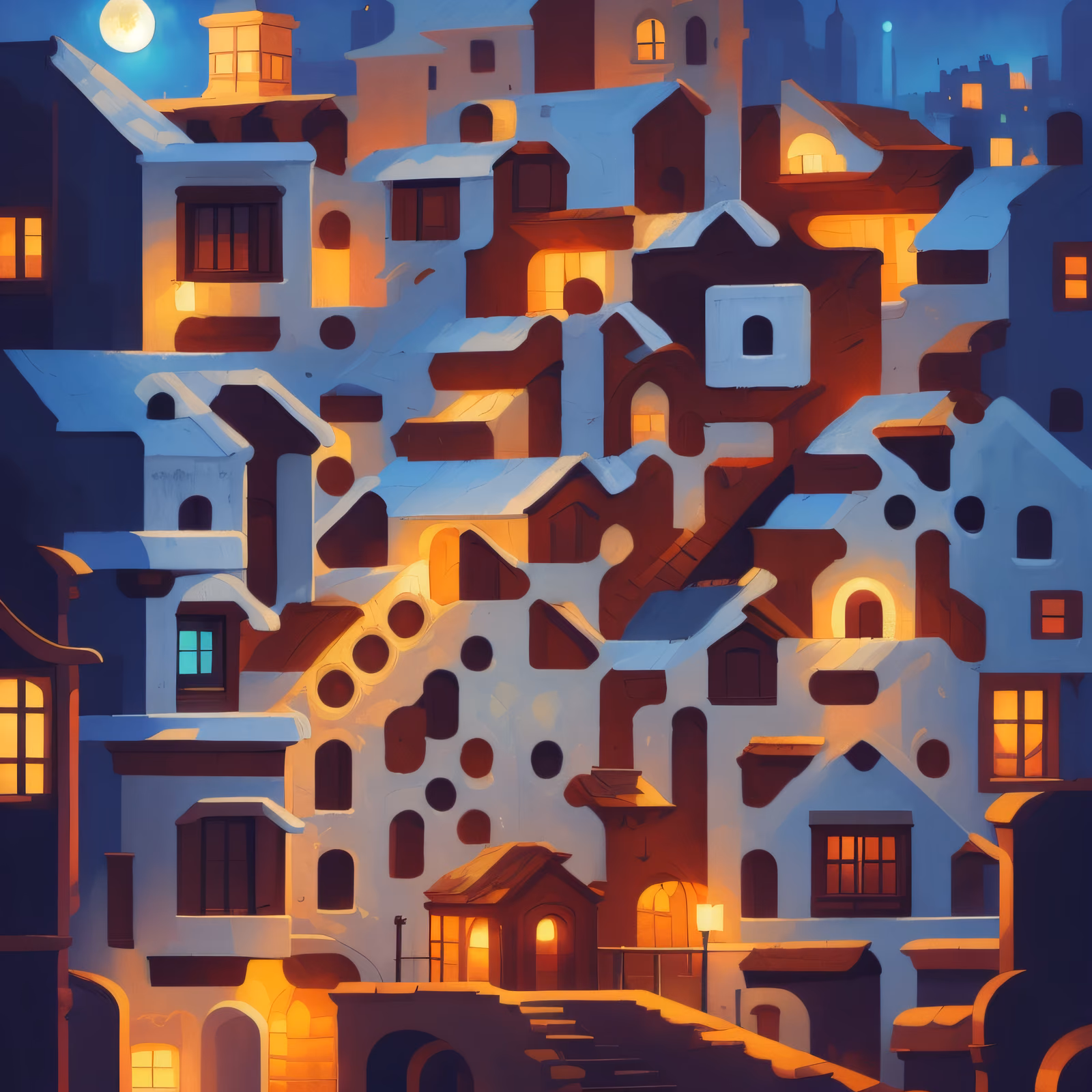 Moonlit Night City Painting QR Code Art — image 1