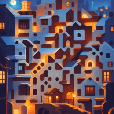 Moonlit Night City Painting QR Code Art — image 1