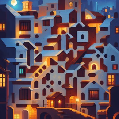 Moonlit Night City Painting QR Code Art