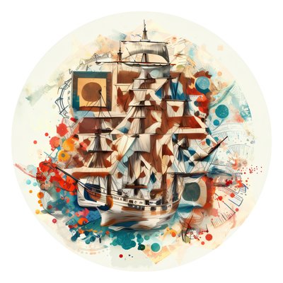 Clipper Ship Abstract Collage QR Code for Stickers