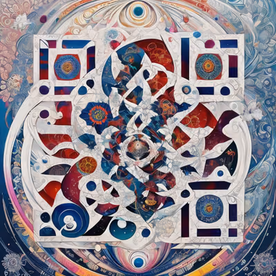 Ornate Blue Red Mandala QR Code Art — image 1
