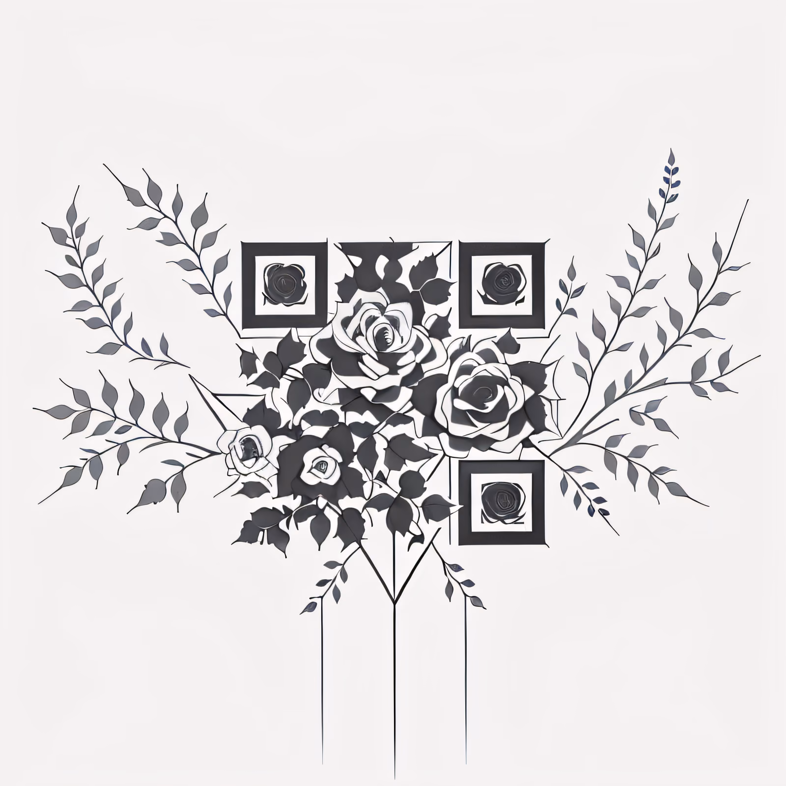 Розы и плющ: QR-код в стиле татуировки тушью для временных тату — изображение 1