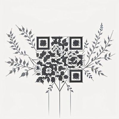 Розы и плющ: QR-код в стиле татуировки тушью для временных тату