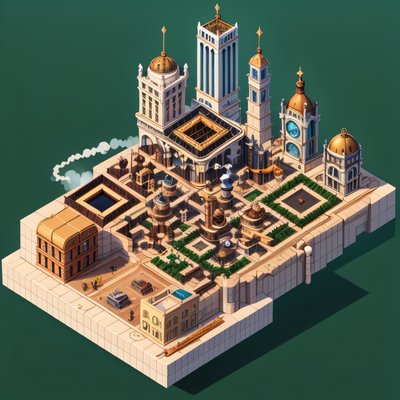Isometric Steampunk City 3D QR Code for Posters