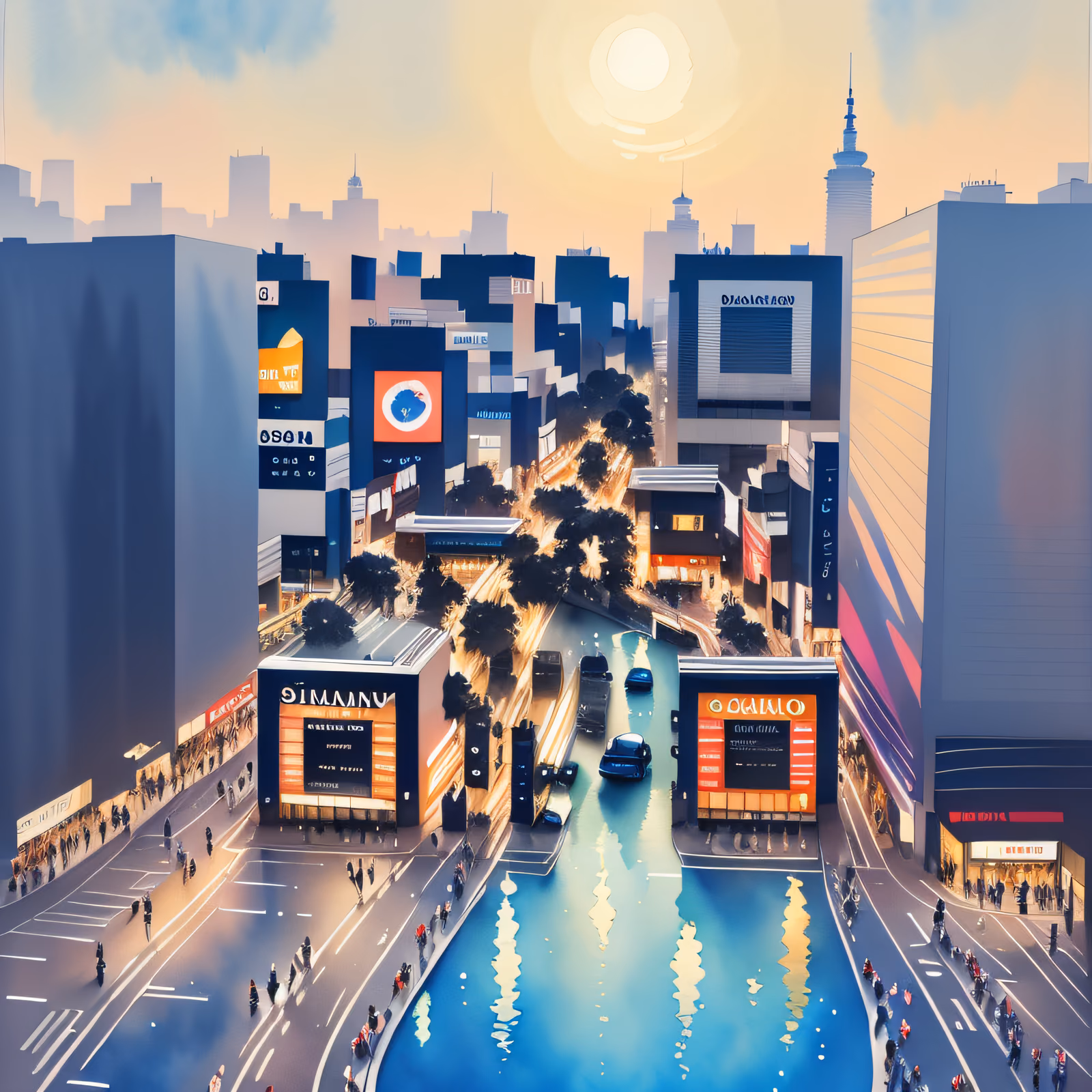 Tokyo Shibuya Crossing Watercolor QR Code Art — image 1