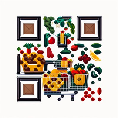 Supermarket Carts Produce Vector QR Code for Packaging