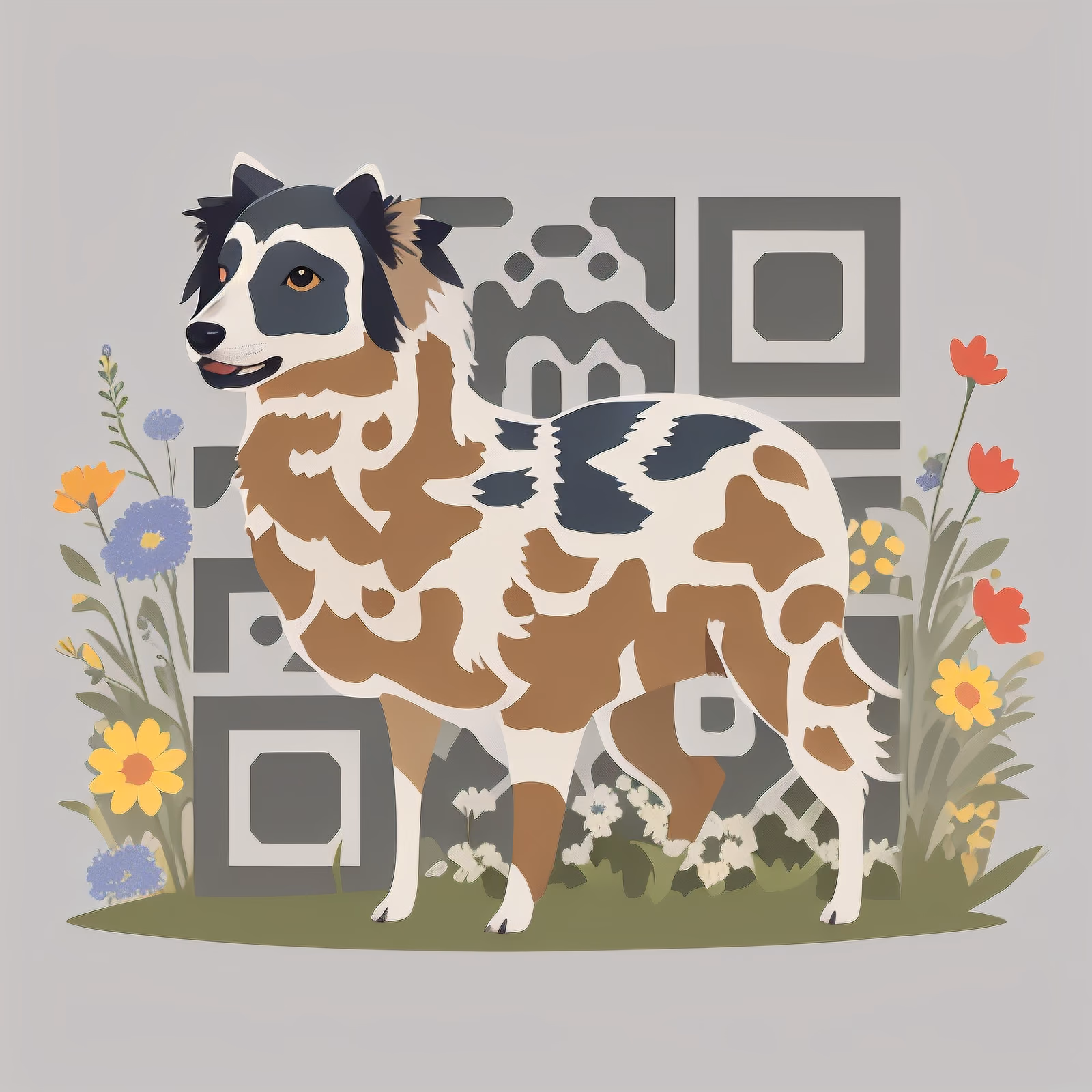 Sheepdog and Wildflowers Vector QR Code Art — image 1