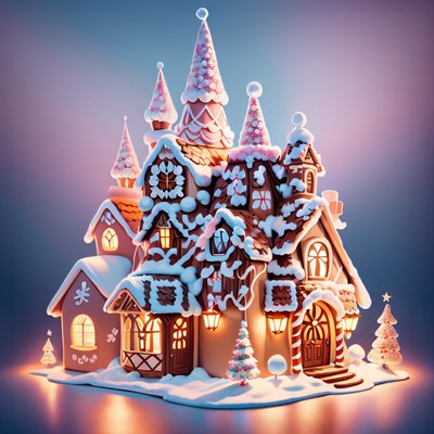 Gingerbread House 3D Render Christmas QR Code for Greeting Cards