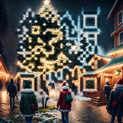 Christmas Village Night Cinematic QR Code for Posters