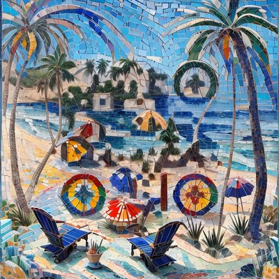 Beach Palm Trees Mosaic QR Code Art
