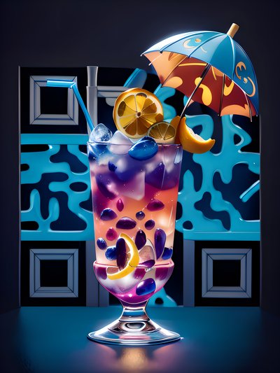 发光泻湖鸡尾酒3D二维码设计，适用于餐厅菜单