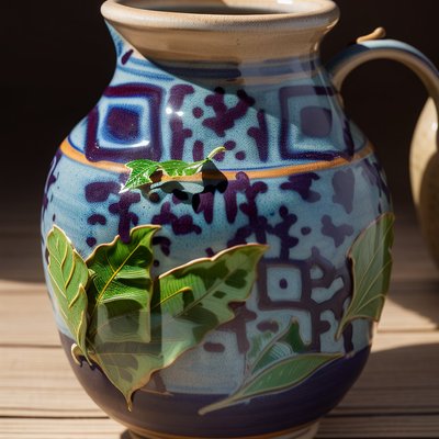 Glazed Pottery Jug Photo Vase QR Code Art
