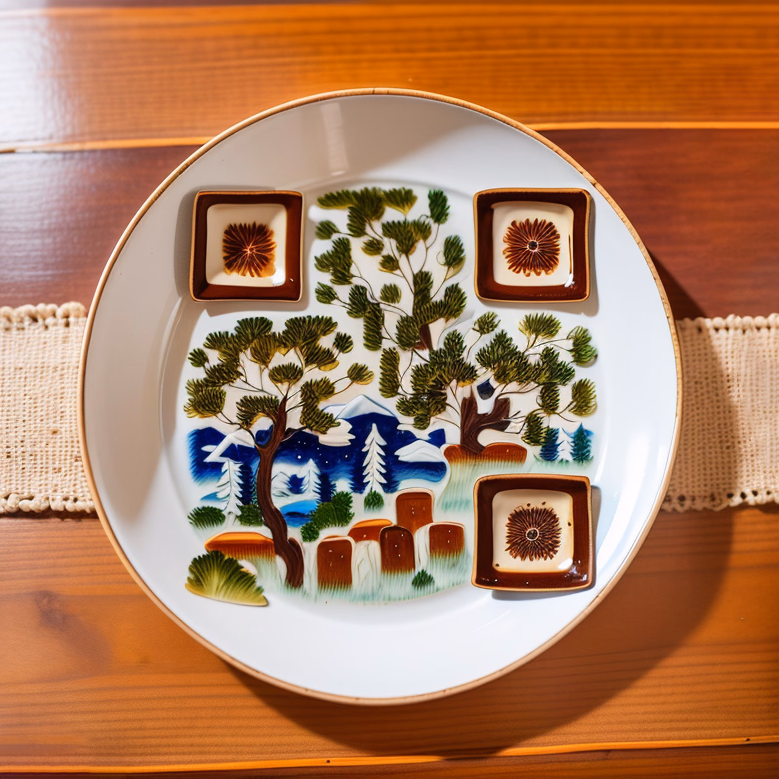Pine Branch Folk Art Plate QR Code for Restaurant Menus — image 1