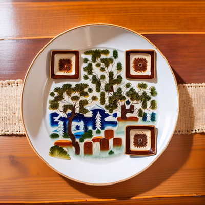Pine Branch Folk Art Plate QR Code for Restaurant Menus — image 1