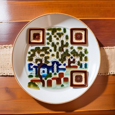 Pine Branch Folk Art Plate QR Code for Restaurant Menus