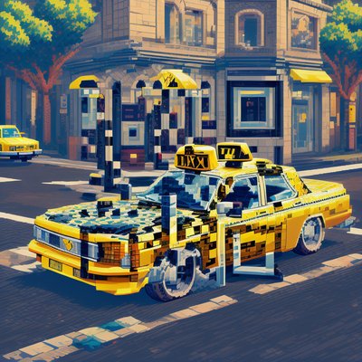 Yellow Taxi Street Pixel Art QR Code for Posters
