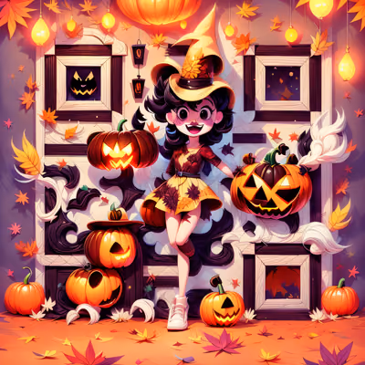 Cartoon Witch and Pumpkins Halloween QR Code for Posters — image 1