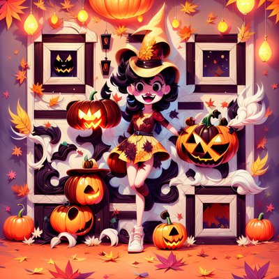 Cartoon Witch and Pumpkins Halloween QR Code for Posters